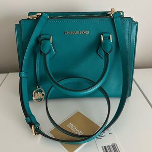 Michael Kors Aqua (teal) Satchel with Gold Hardware